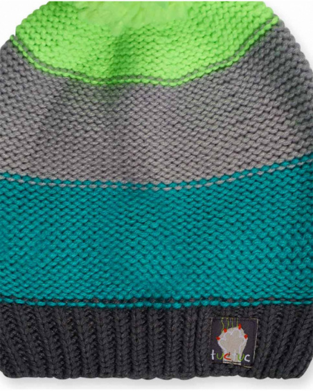 Blue green knitted hat and collar for boy Cattitude