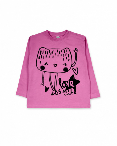 Pink knit T-shirt for girl Big Hugs