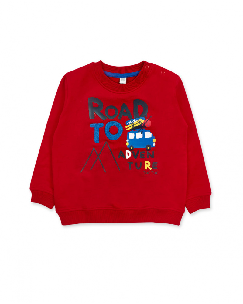 Red fleece sweatshirt for boys Road to Adventure tuc tuc