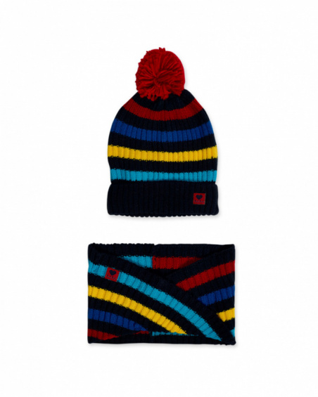 Road to Adventure boy's striped knitted hat and collar