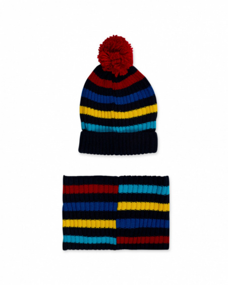 Road to Adventure boy's striped knitted hat and collar