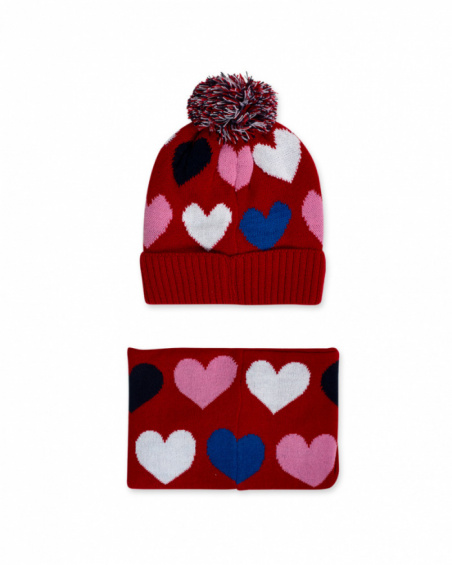 Red knitted hat and collar for girls Road to Adventure