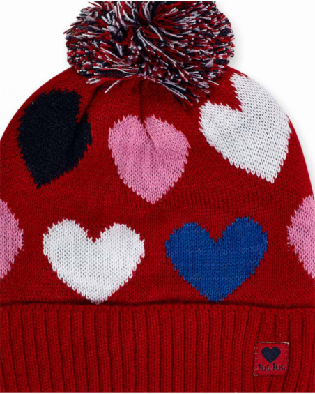 Red knitted hat and collar for girls Road to Adventure