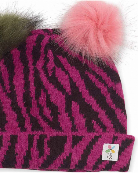 Fuchsia knitted hat and scarf for girl My Troop