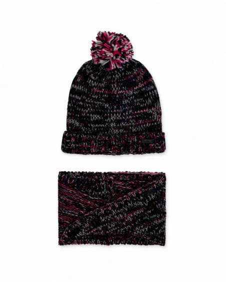 Black knitted hat and scarf for girl K-Pop