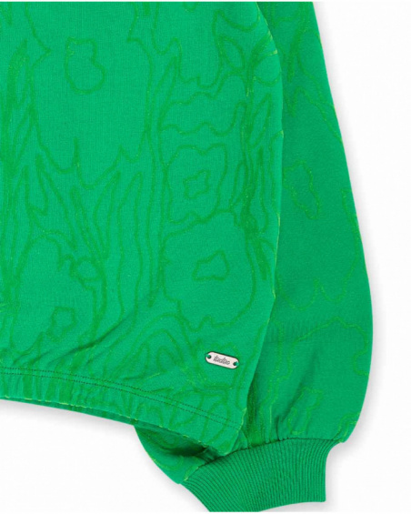 Green plush sweatshirt for girl Wild Flower