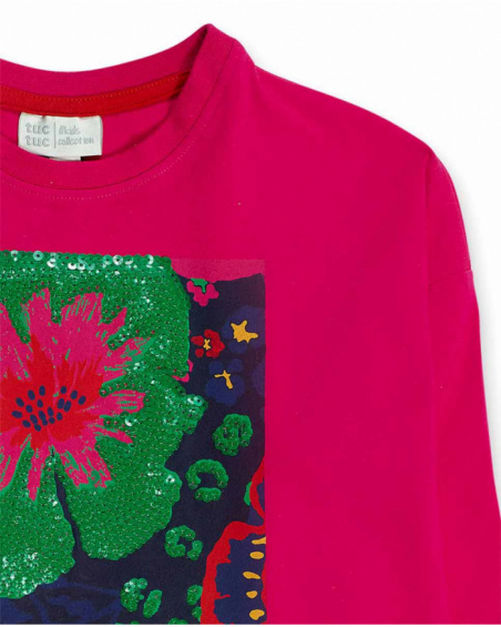 Pink knit T-shirt for girl Wild Flower