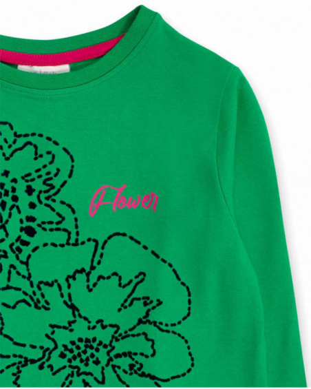 Green knit T-shirt for girl Wild Flower