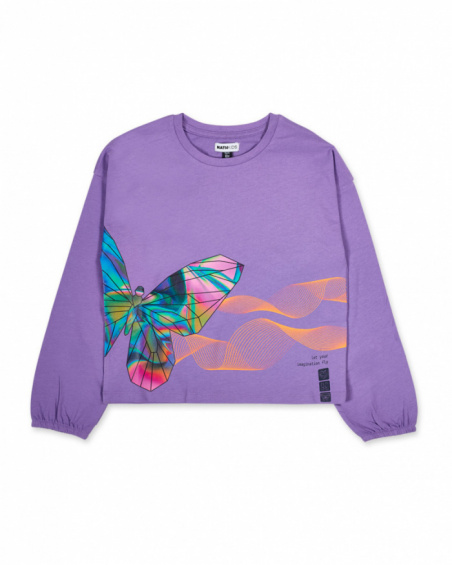 Lilac knit t-shirt for girls Digital Dreamer collection.