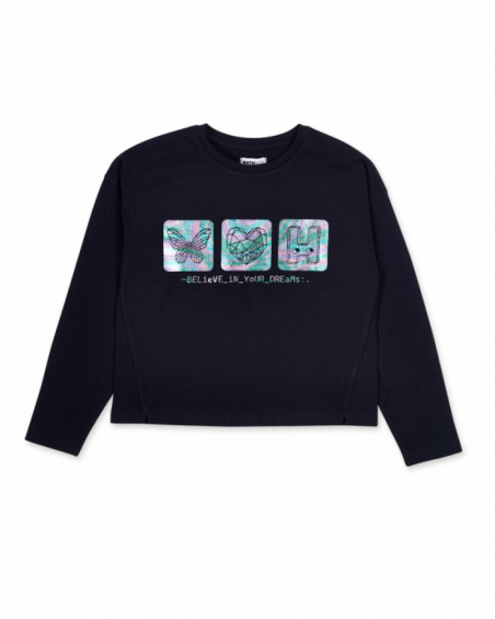 Blue knit t-shirt for girls Digital Dreamer collection