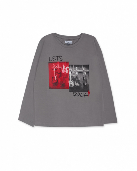 Gray knit t-shirt for boys Let's Rock Together collection