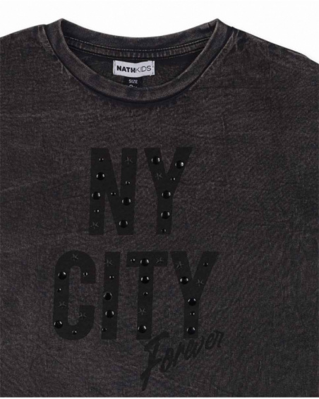 Gray knit t-shirt for girls No Rules collection