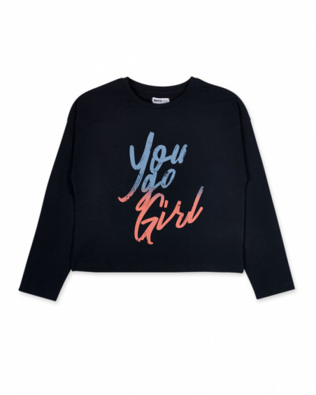 Black knit t-shirt for girls No Rules collection
