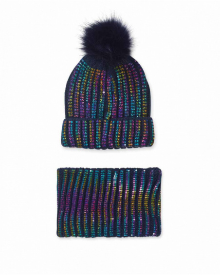 Blue knit hat and scarf for girls Nocturne collection