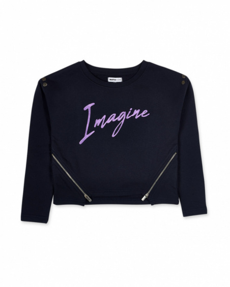 Blue knit sweatshirt for girls Nocturne collection