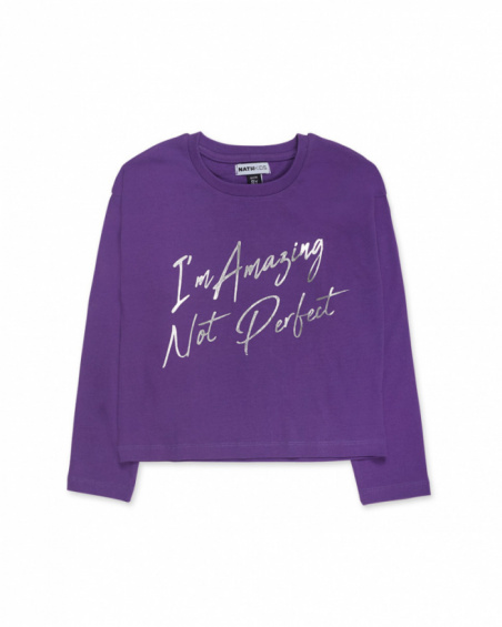 Lilac knit t-shirt for girls Nocturne collection