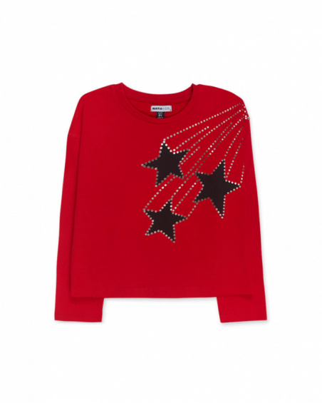 Red knit t-shirt girls Starlight collection