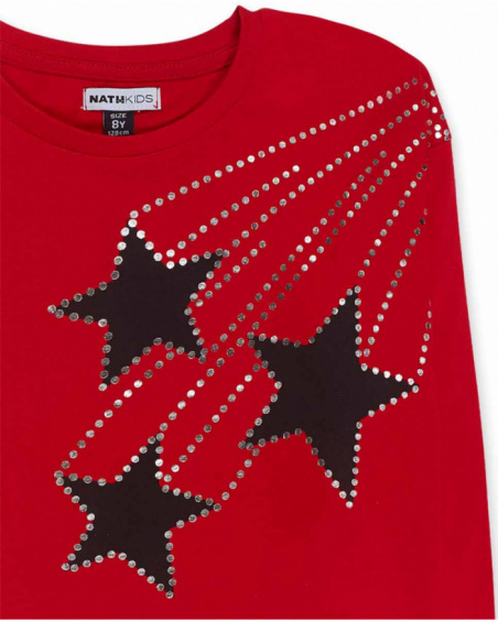 Red knit t-shirt girls Starlight collection