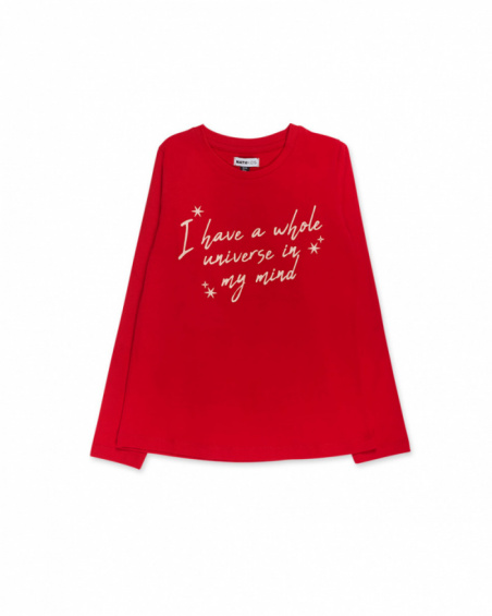 Red knit t-shirt for girls Starlight collection