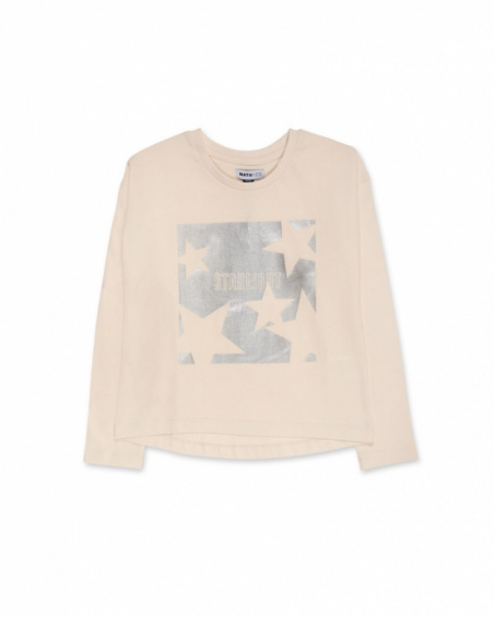 Camiseta punto beige de niña Starlight