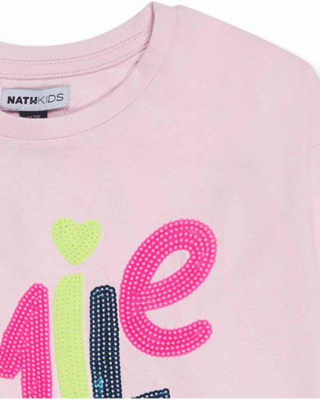 Pink knit t-shirt for girls The Happy World collection
