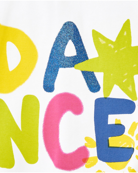 Girl's white knit t-shirt Run Sing Jump collection