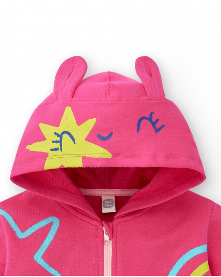 Girl's fuchsia plush sweatshirt Run Sing Jump collection