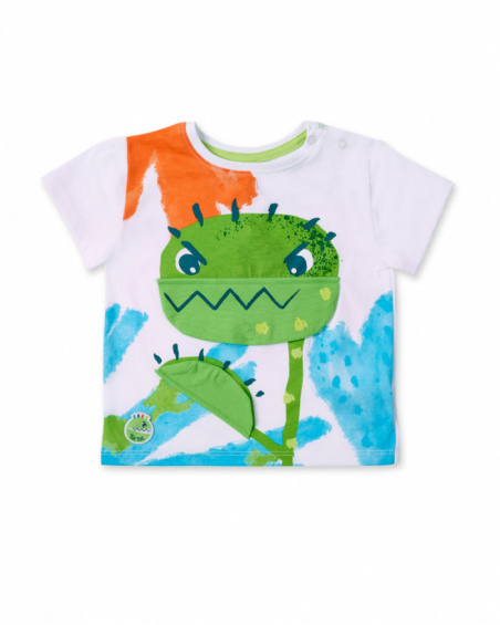 White knit appliqué t-shirt for boy Tropadelic collection