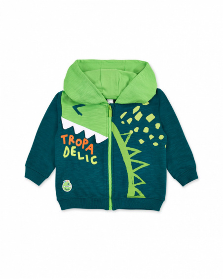 Green plush jacket for boy Tropadelic collection