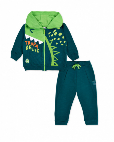 Green plush tracksuit for boys Tropadelic collection