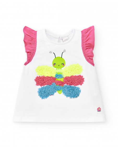 White knit t-shirt for girl Tropadelic collection