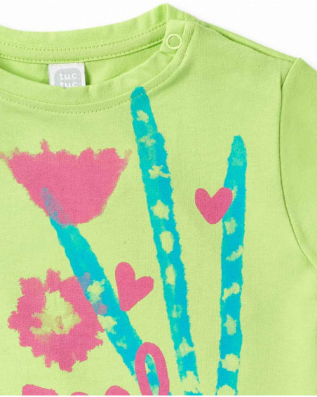 Green knit t-shirt for girl Tropadelic collection