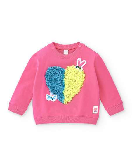 Pink plush sweatshirt for girl Tropadelic collection