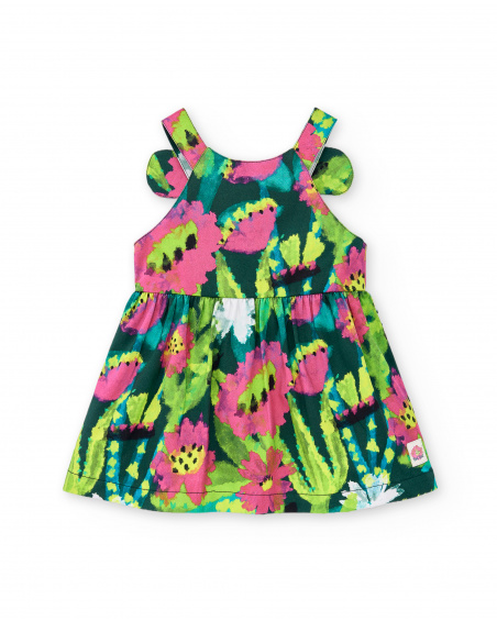 Green poplin dress for girl Tropadelic collection