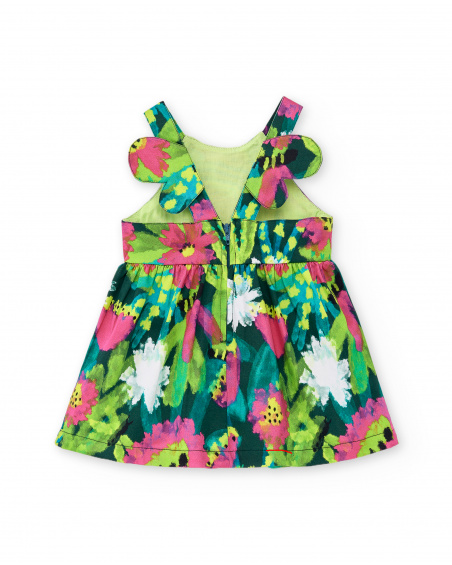 Green poplin dress for girl Tropadelic collection