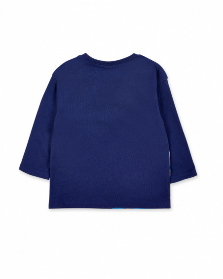Long navy knit t-shirt for boy Ocean Wonders collection