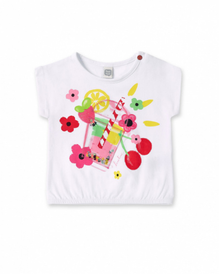 Gathered white knit t-shirt for girl Creamy Ice collection