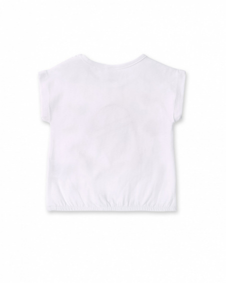 Gathered white knit t-shirt for girl Creamy Ice collection