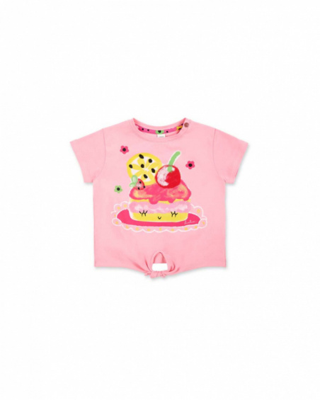 Pink knotted knit t-shirt for girl Creamy Ice collection