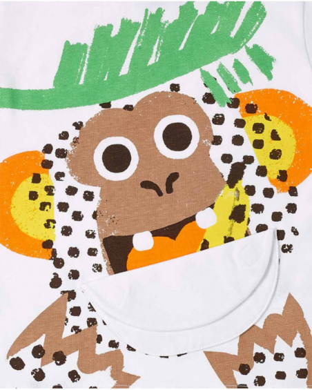 White knit appliqué t-shirt for boy Banana Records collection