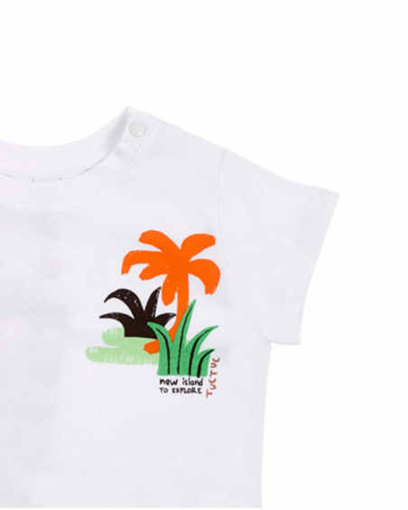White knit t-shirt for boy Banana Records collection