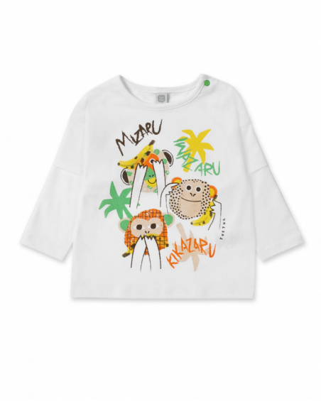 Long white knit t-shirt for boy Banana Records collection