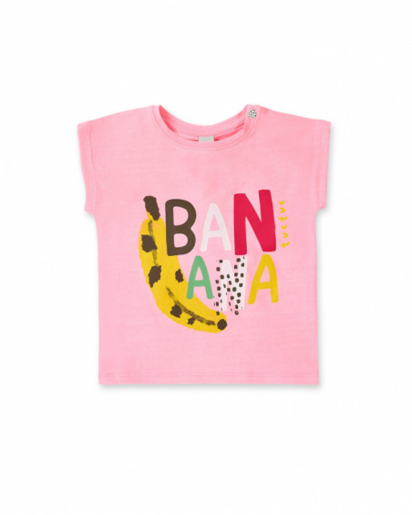 Pink knit t-shirt for girl Banana Records collection