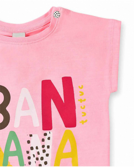 Pink knit t-shirt for girl Banana Records collection