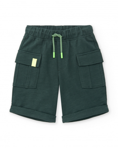 Green plush Bermuda shorts for boy Savage Spirit collection
