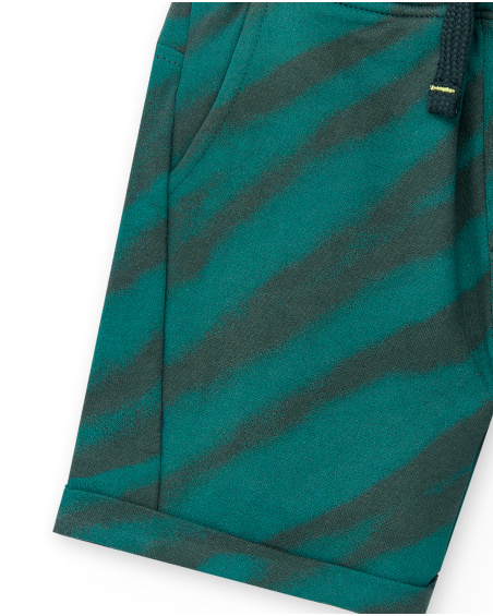 Green striped plush Bermuda shorts for boy Savage Spirit