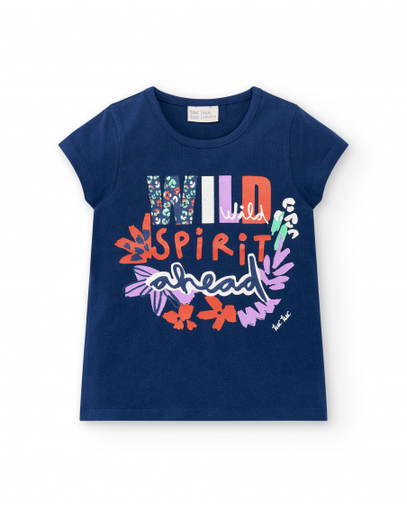 Navy knit t-shirt for girl Rockin The Jungle collection