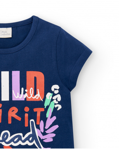 Navy knit t-shirt for girl Rockin The Jungle collection