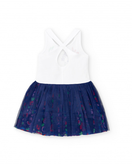 Navy white tulle knit dress for girl Rockin The Jungle