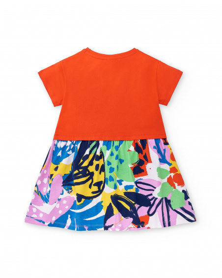 Red printed knit dress for girl Rockin The Jungle collection